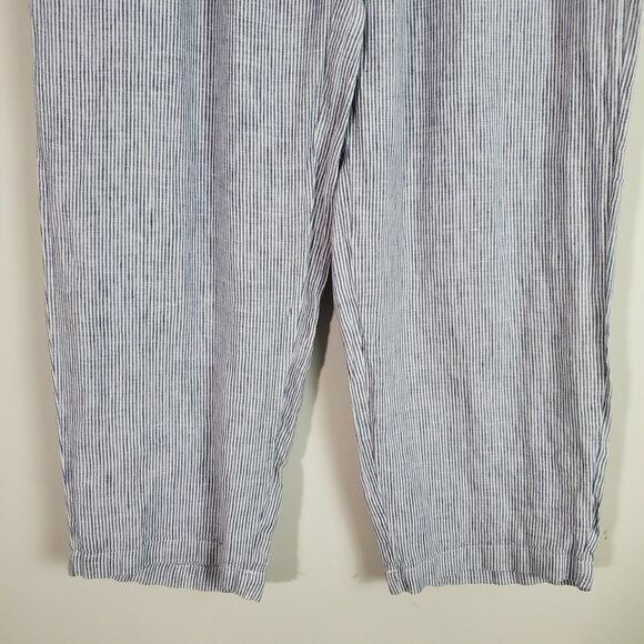 Quince Women's Pants Large Blue White Striped Linen Wide Leg Coastal Lagenlook - Picture 3 of 14